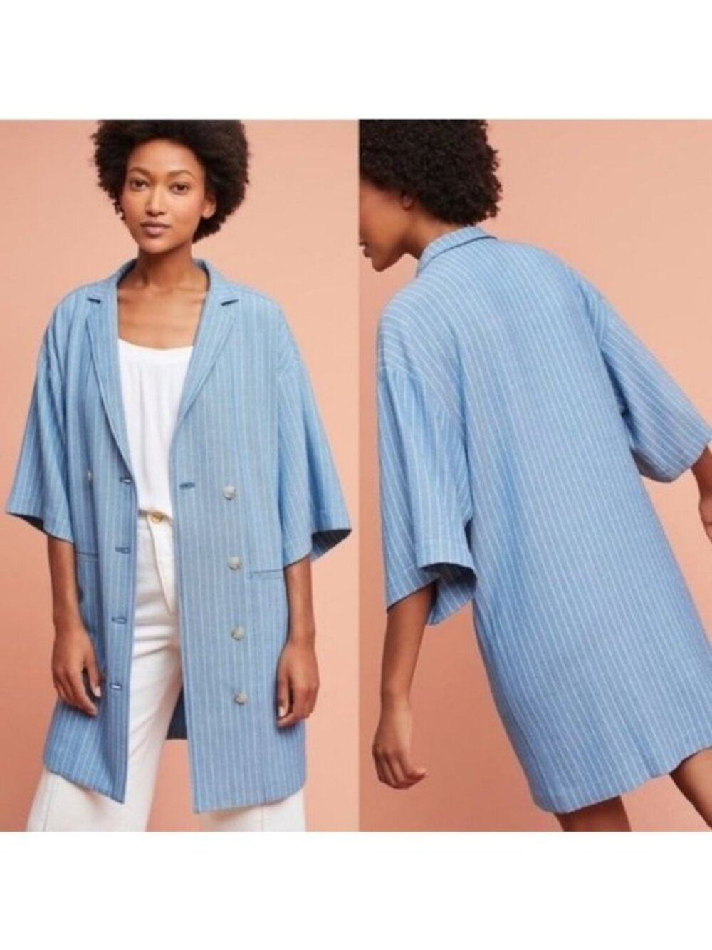 Anthropologie Striped Blazer Dress Denim Coat Jacket